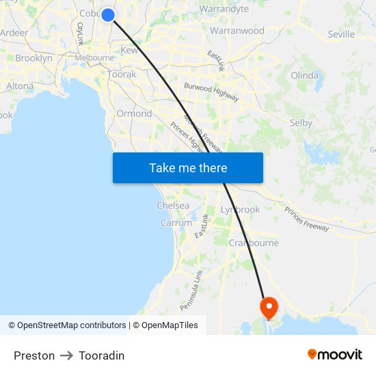 Preston to Tooradin map