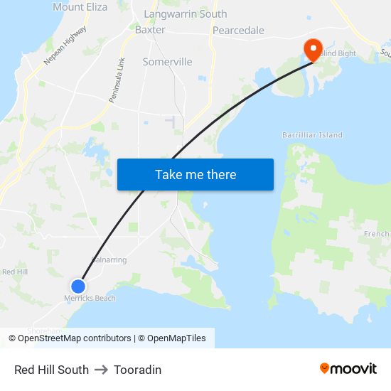 Red Hill South to Tooradin map