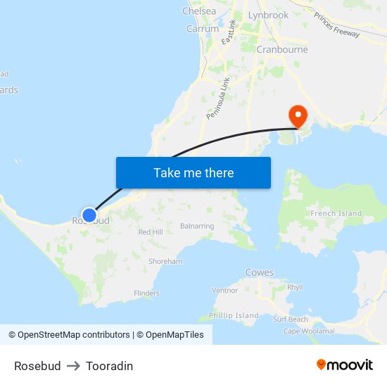 Rosebud to Tooradin map