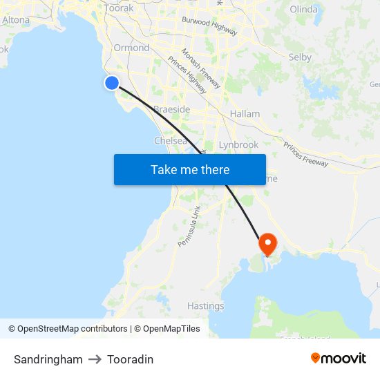 Sandringham to Tooradin map