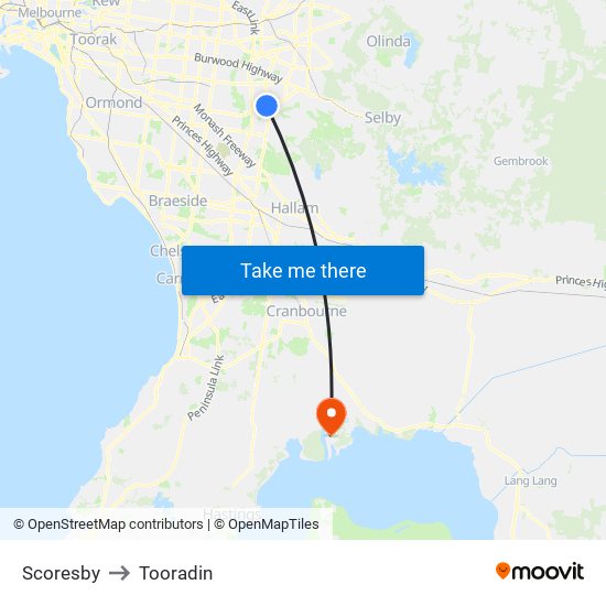 Scoresby to Tooradin map