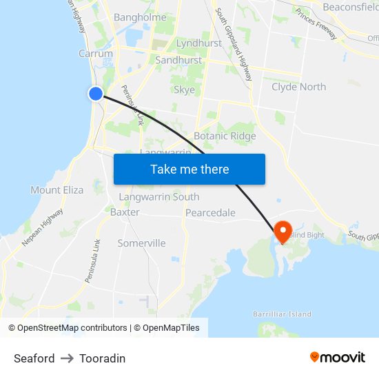 Seaford to Tooradin map