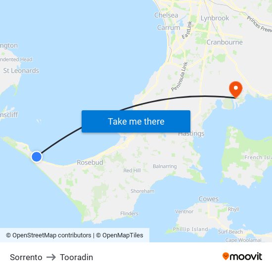 Sorrento to Tooradin map