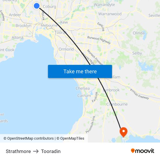 Strathmore to Tooradin map