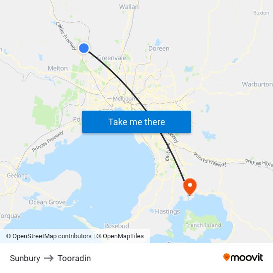 Sunbury to Tooradin map