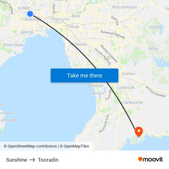 Sunshine to Tooradin map