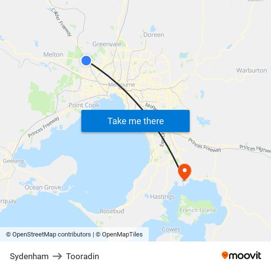 Sydenham to Tooradin map