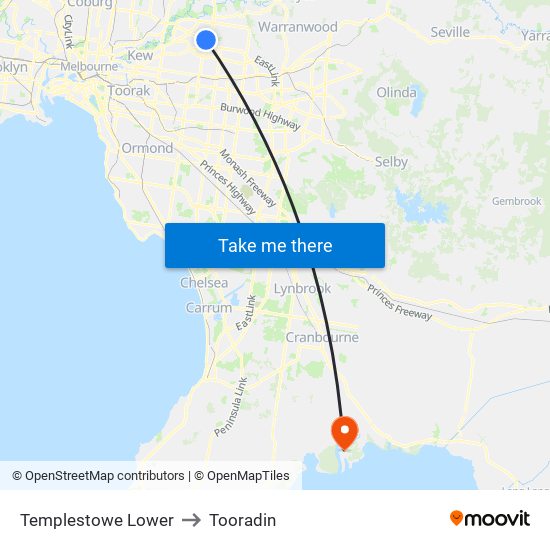 Templestowe Lower to Tooradin map