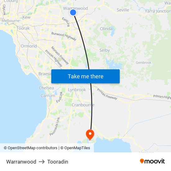 Warranwood to Tooradin map