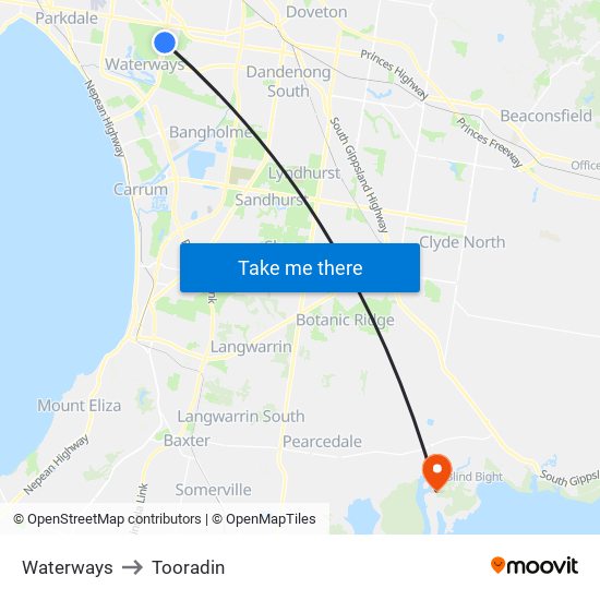 Waterways to Tooradin map