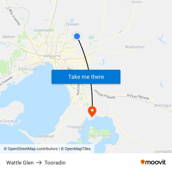 Wattle Glen to Tooradin map