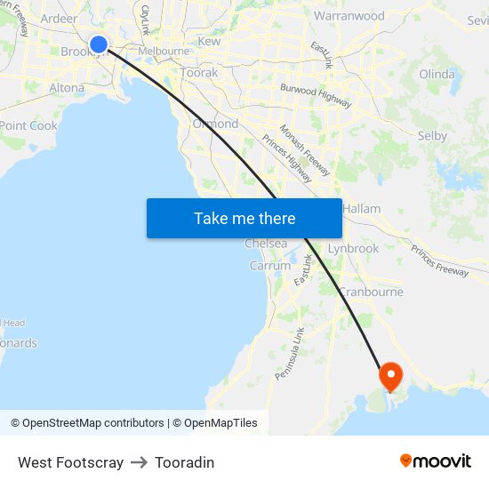 West Footscray to Tooradin map