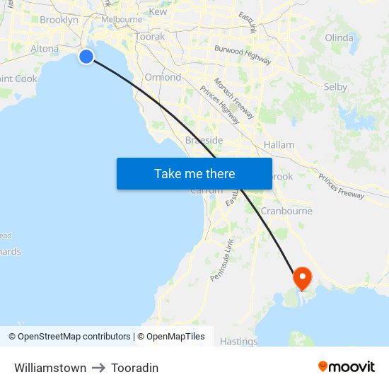 Williamstown to Tooradin map