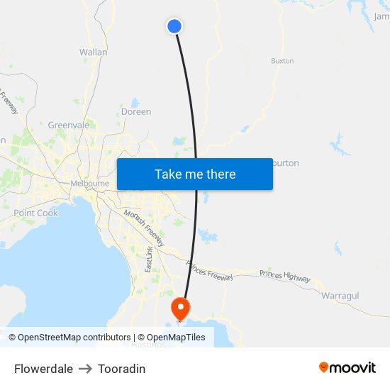 Flowerdale to Tooradin map