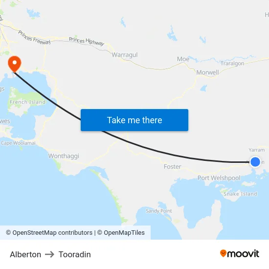 Alberton to Tooradin map