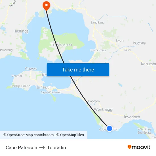 Cape Paterson to Tooradin map