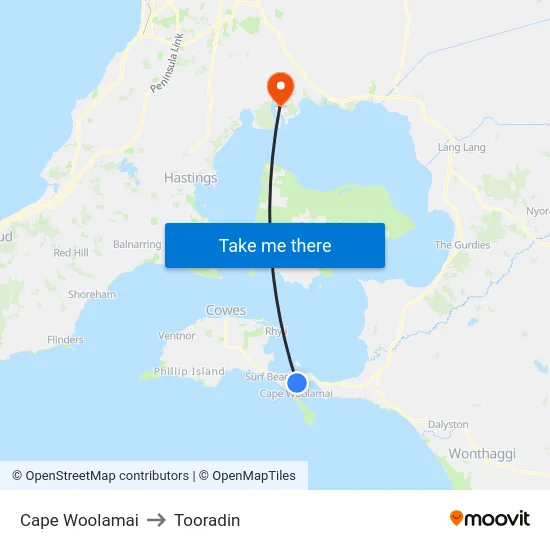Cape Woolamai to Tooradin map
