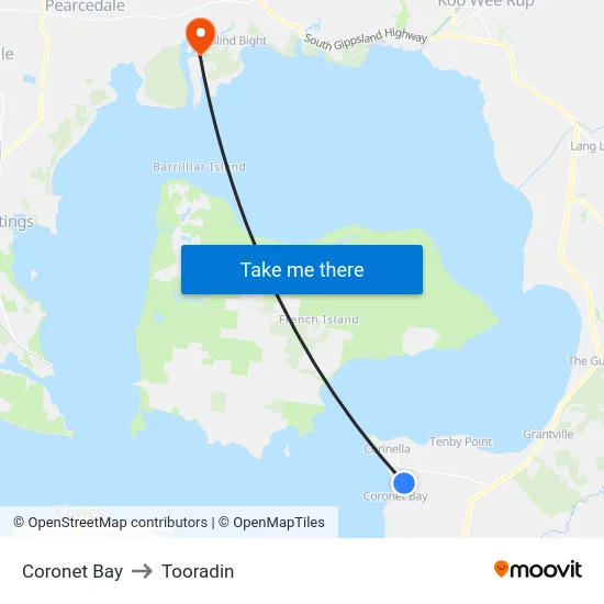 Coronet Bay to Tooradin map