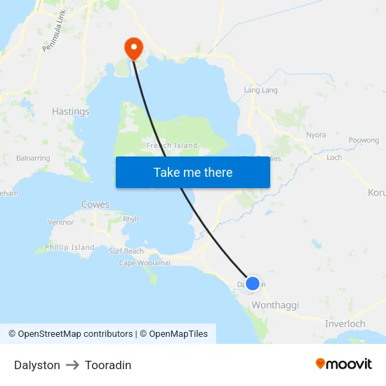 Dalyston to Tooradin map