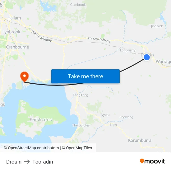 Drouin to Tooradin map