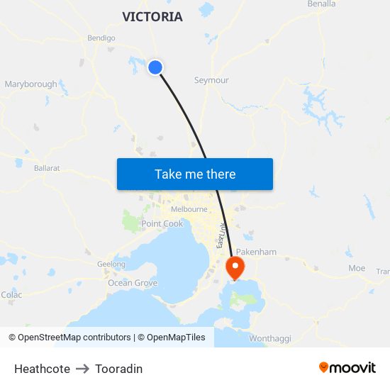 Heathcote to Tooradin map