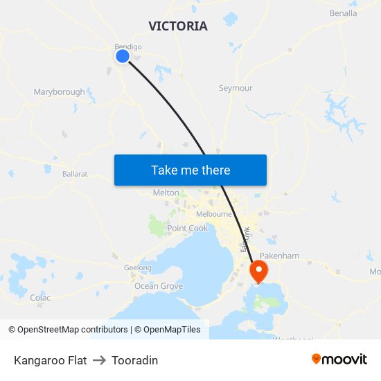 Kangaroo Flat to Tooradin map