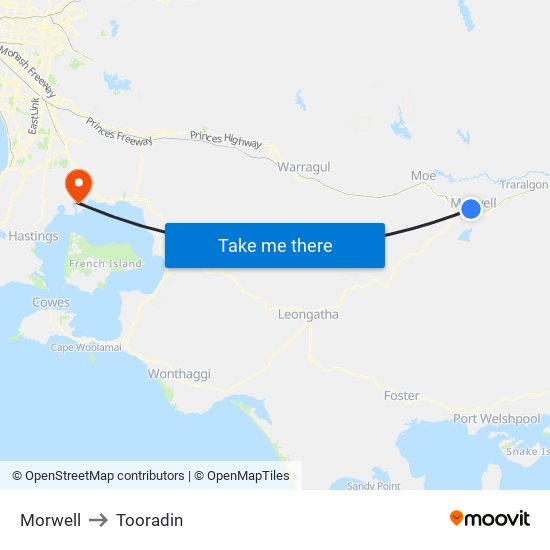 Morwell to Tooradin map