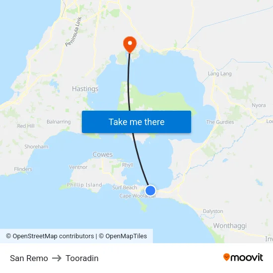 San Remo to Tooradin map