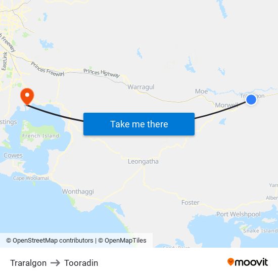 Traralgon to Tooradin map