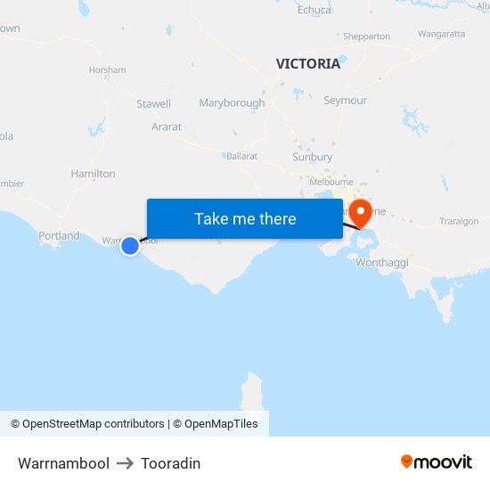 Warrnambool to Tooradin map