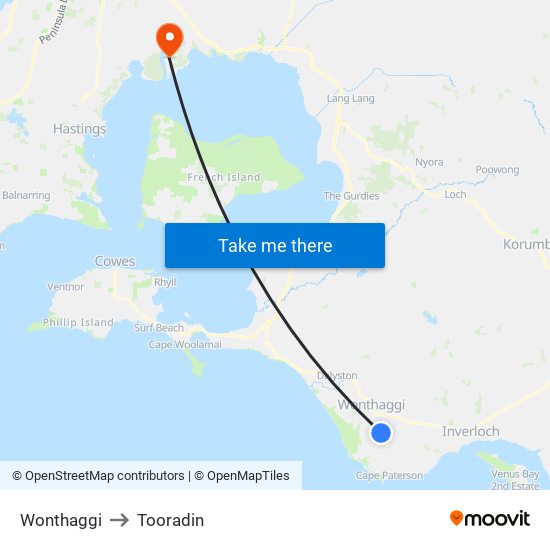 Wonthaggi to Tooradin map