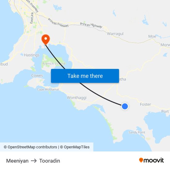 Meeniyan to Tooradin map