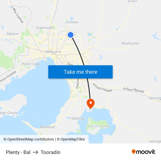 Plenty - Bal to Tooradin map