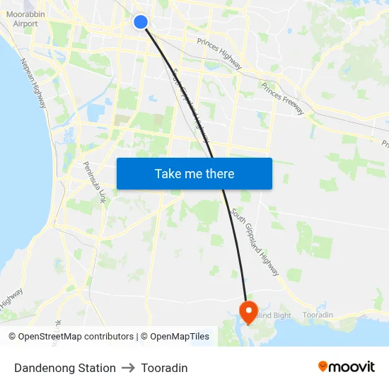 Dandenong Station to Tooradin map