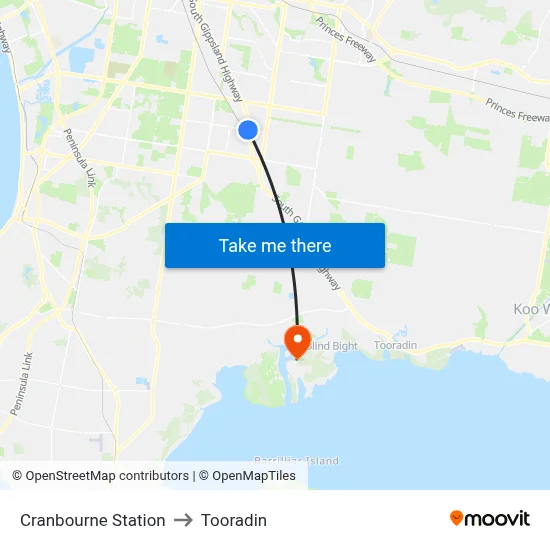 Cranbourne Station to Tooradin map
