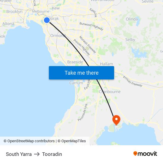 South Yarra to Tooradin map