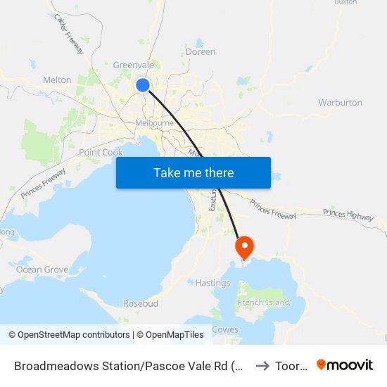 Broadmeadows Station/Pascoe Vale Rd (Broadmeadows) to Tooradin map