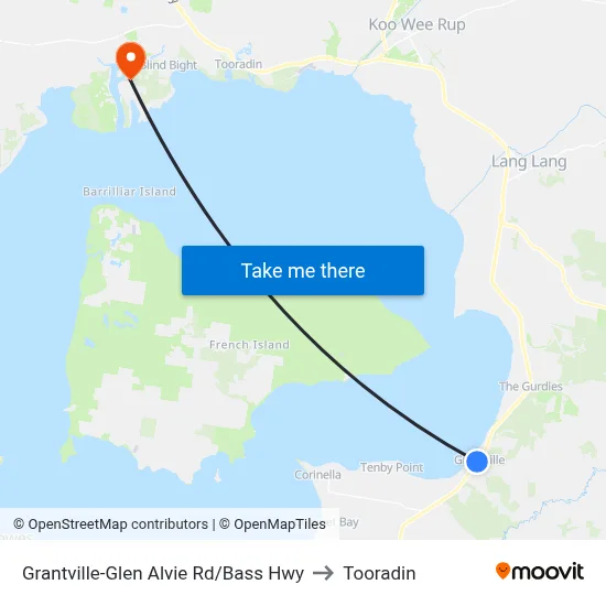 Grantville-Glen Alvie Rd/Bass Hwy to Tooradin map
