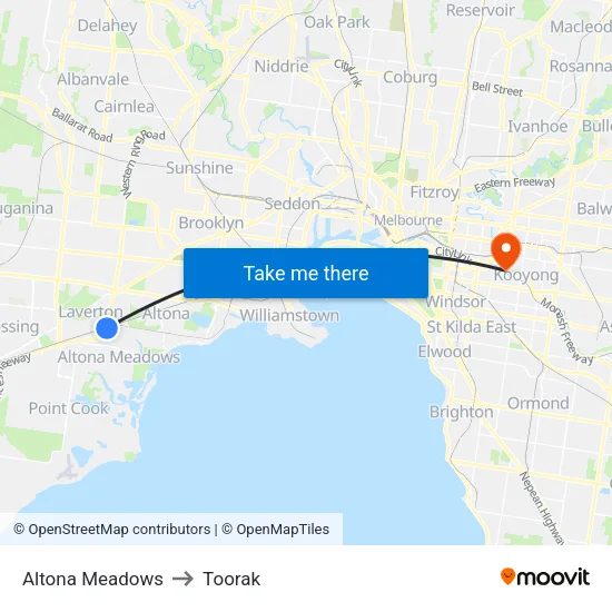 Altona Meadows to Toorak map