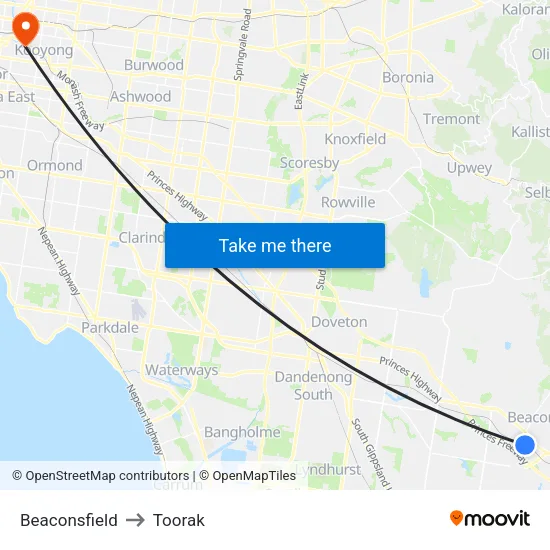 Beaconsfield to Toorak map
