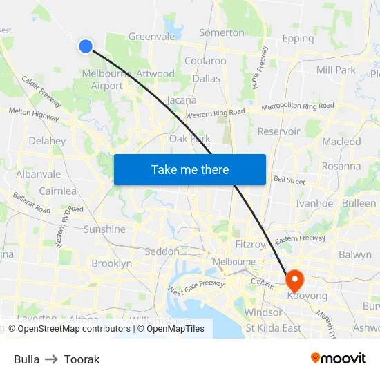 Bulla to Toorak map