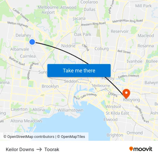 Keilor Downs to Toorak map