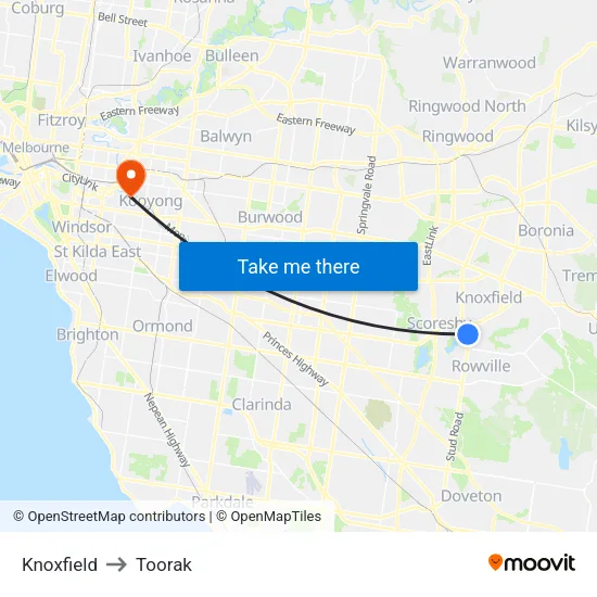 Knoxfield to Toorak map