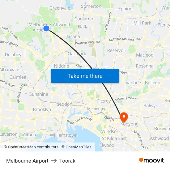 Melbourne Airport to Toorak map