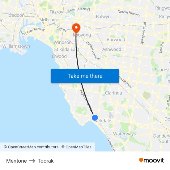 Mentone to Toorak map