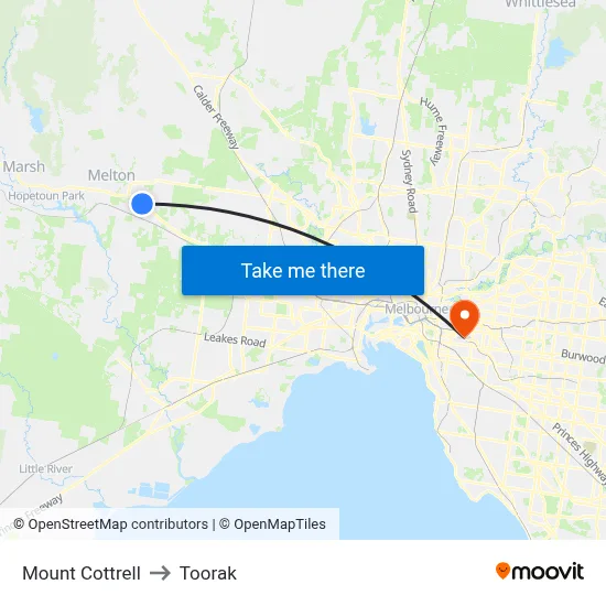 Mount Cottrell to Toorak map