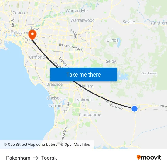 Pakenham to Toorak map