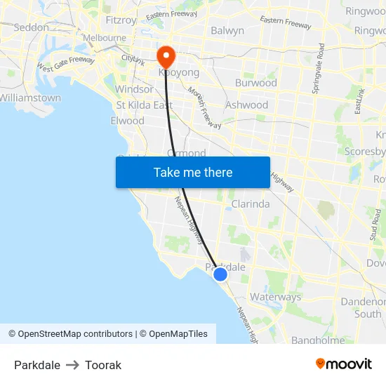 Parkdale to Toorak map