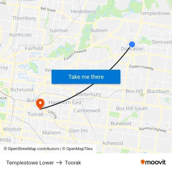 Templestowe Lower to Toorak map