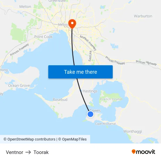 Ventnor to Toorak map